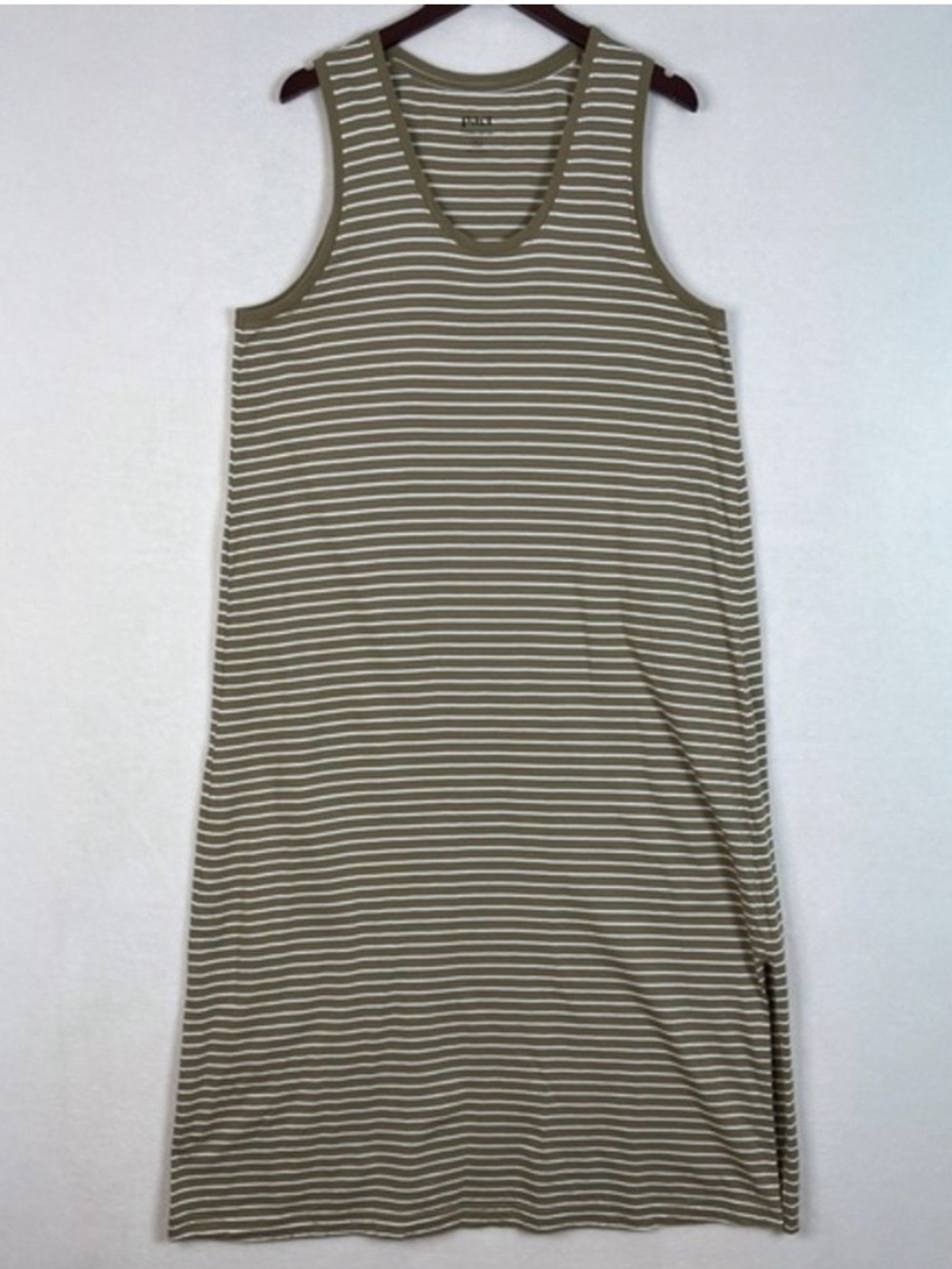 Pact Organic Green White Stripe Cotton Softspun Tank Midi Dress Size XL‎